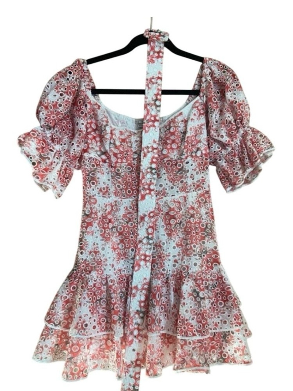 Charo Ruiz Coral and White Puff-Sleeve Floral Tunic
